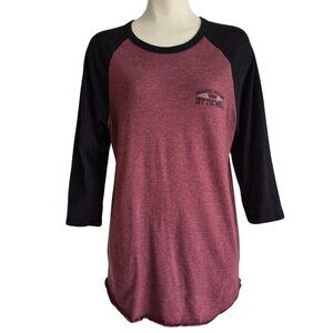 VANS Baseball Style Raglan Sleeve Tee Maroon Red and Black Wings Graphic Size M